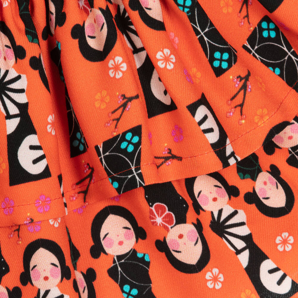 Rosalita Señoritas-فستان فيسكوز تويل لون برتقالي بطبعة ملونة | Childrensalon Outlet