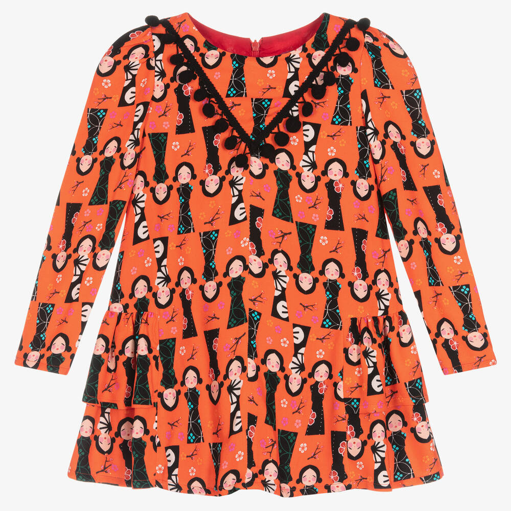 Rosalita Señoritas - Girls Orange Viscose Dress | Childrensalon