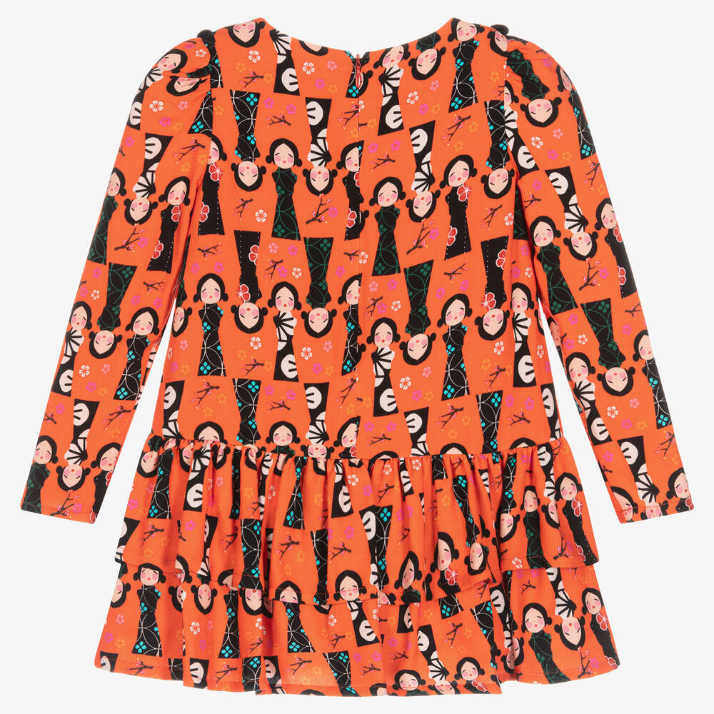 Rosalita Señoritas-فستان فيسكوز تويل لون برتقالي بطبعة ملونة | Childrensalon Outlet