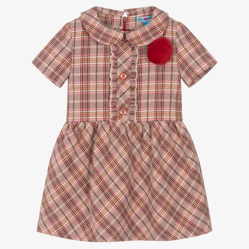 Rosalita Señoritas - Girls Pink & Beige Check Dress | Childrensalon