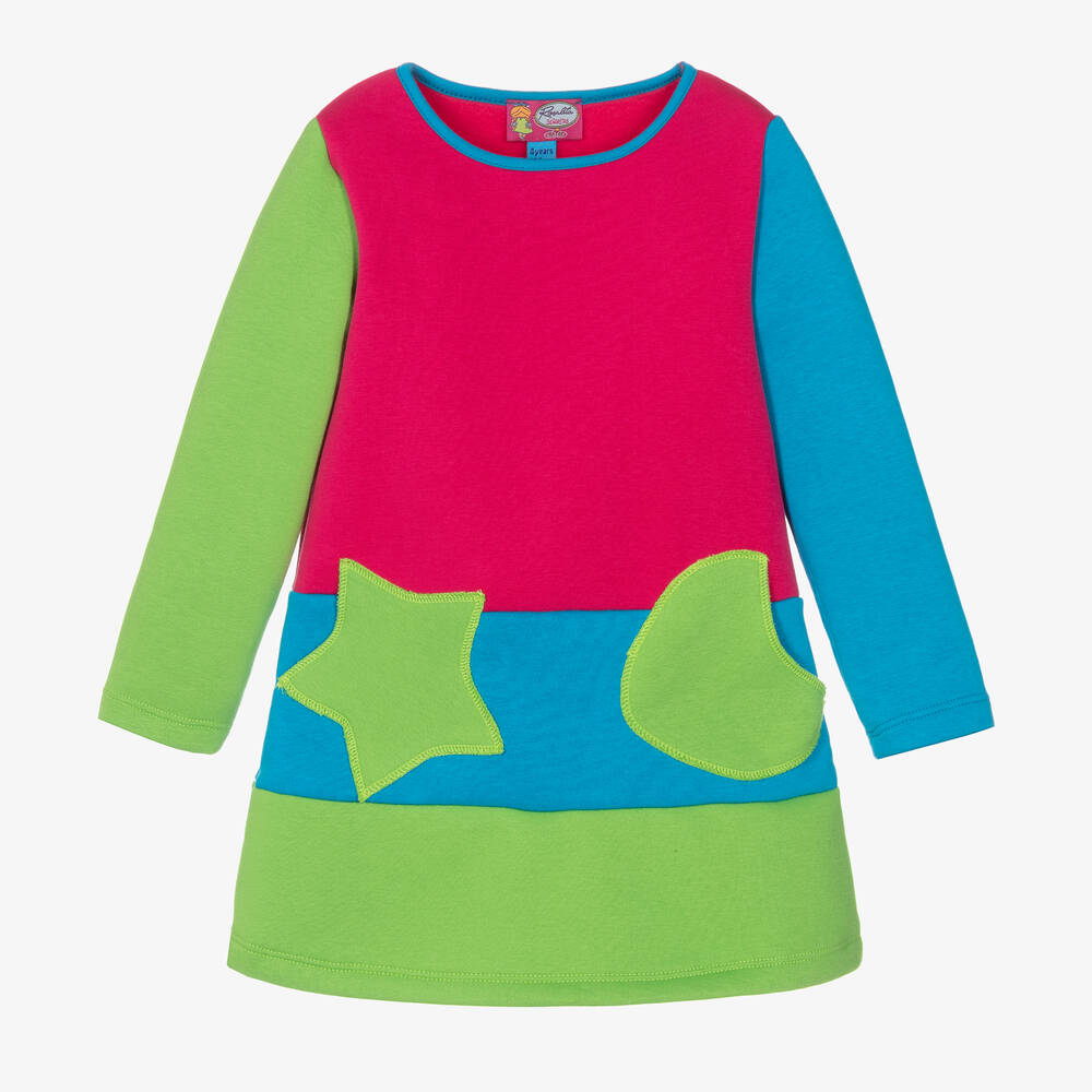 Rosalita Señoritas - فستان قطن جيرسي لون زهري بألوان بلوك | Childrensalon