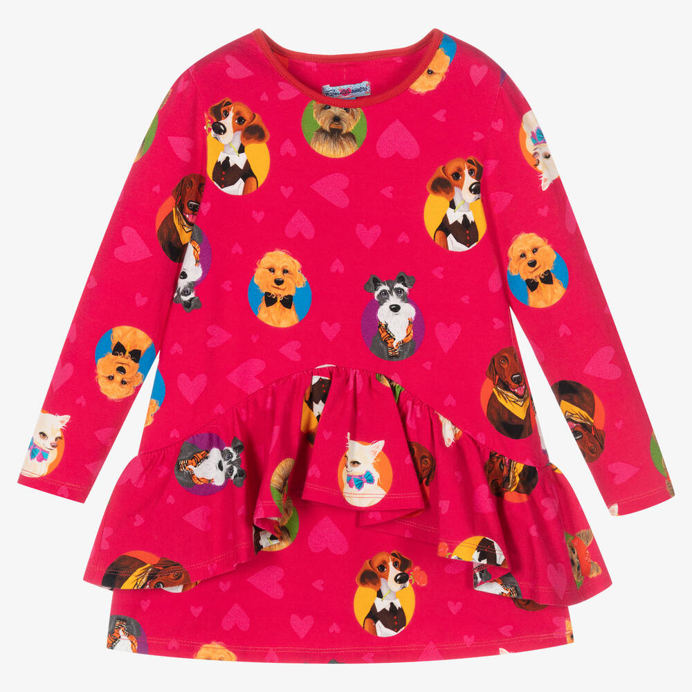 Rosalita Señoritas - Розовое хлопковое платье с собаками для девочек | Childrensalon