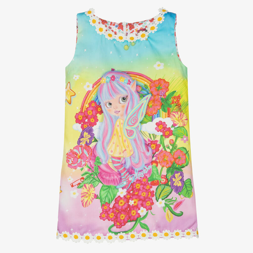 Rosalita Señoritas - فستان قطن ساتين لون زهري بطبعة ملونة | Childrensalon