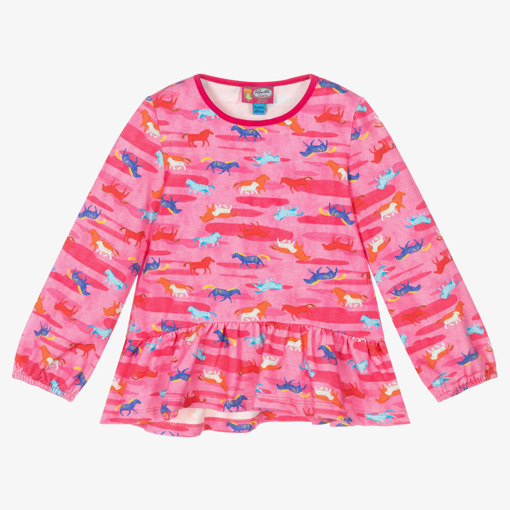 Rosalita Señoritas - Girls Pink Cotton Horses Top | Childrensalon