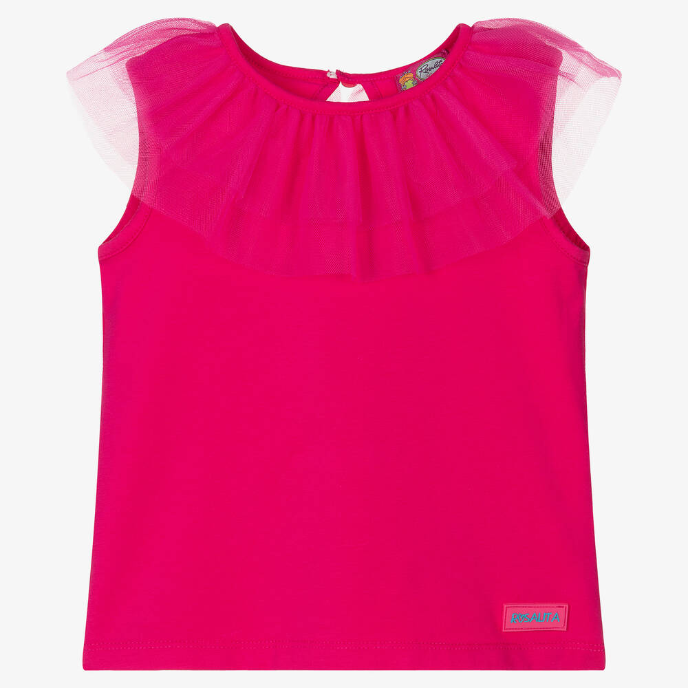 Rosalita Señoritas - T-shirt rose coton et tulle fille | Childrensalon