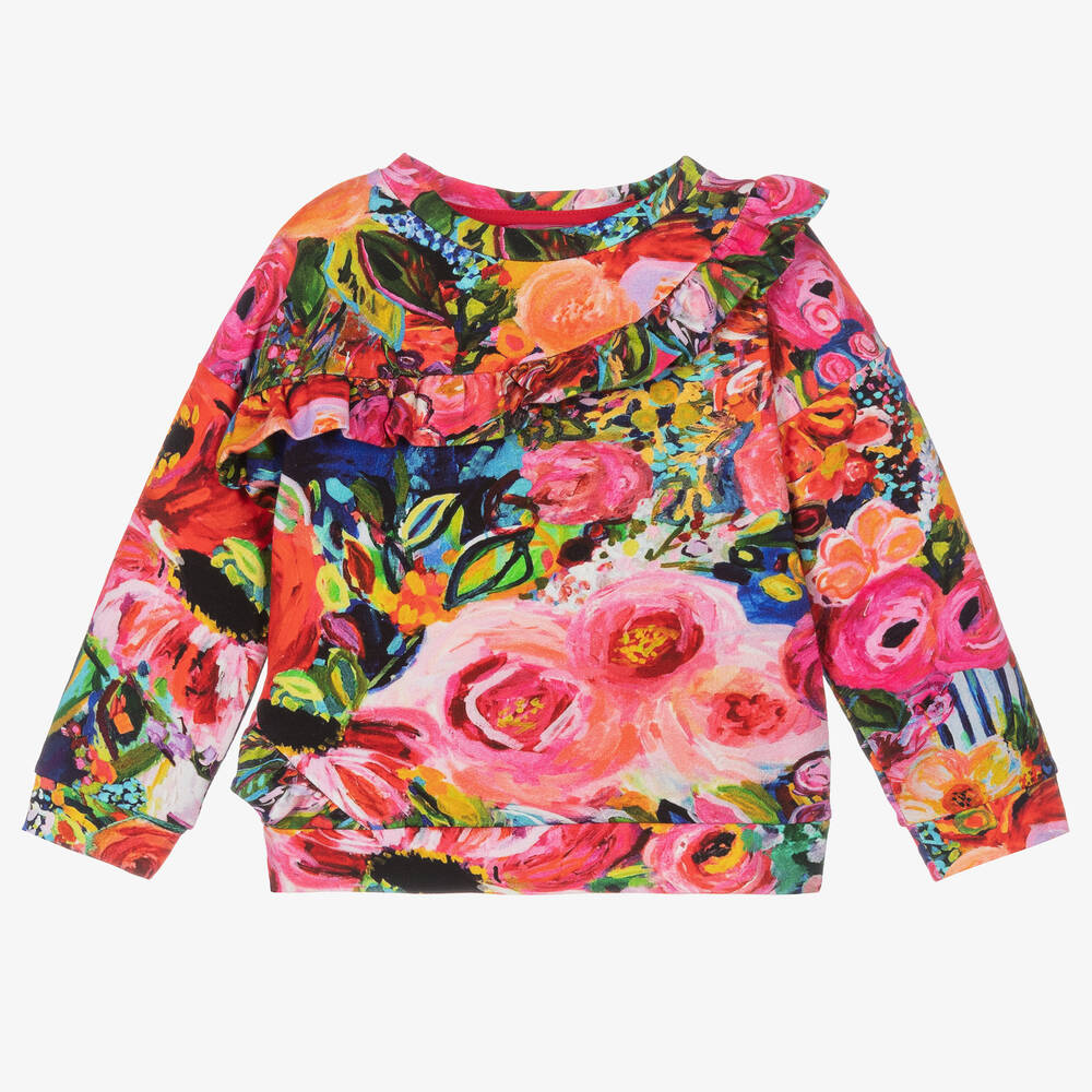 Rosalita Señoritas-Girls Pink Floral Cotton Sweatshirt | Childrensalon Outlet