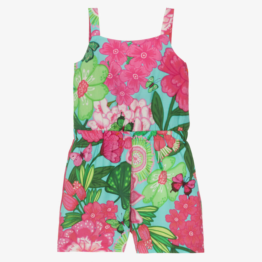 Rosalita Señoritas - Blumen-Baumwoll-Playsuit rosa/grün | Childrensalon