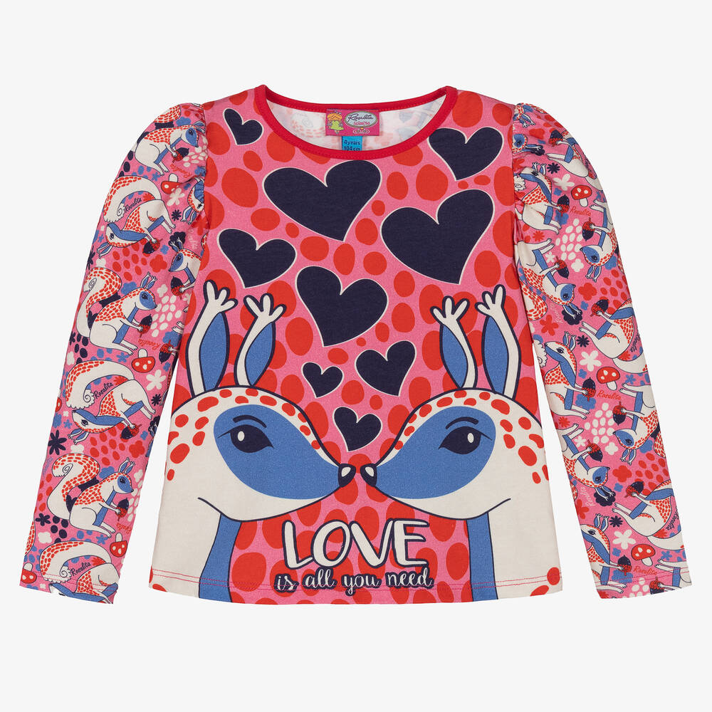 Rosalita Señoritas-Girls Pink & Red Cotton Heart Top | Childrensalon Outlet