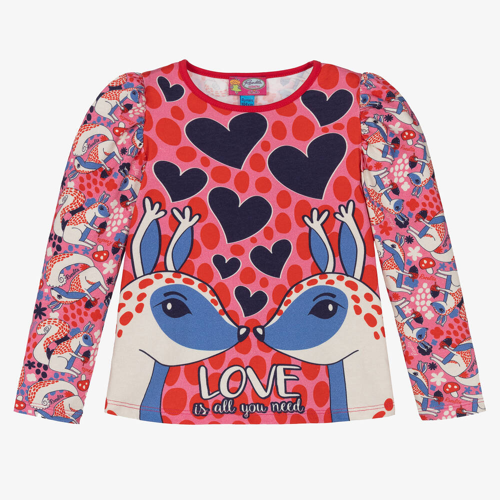 Rosalita Señoritas - Girls Pink & Red Cotton Heart Top | Childrensalon