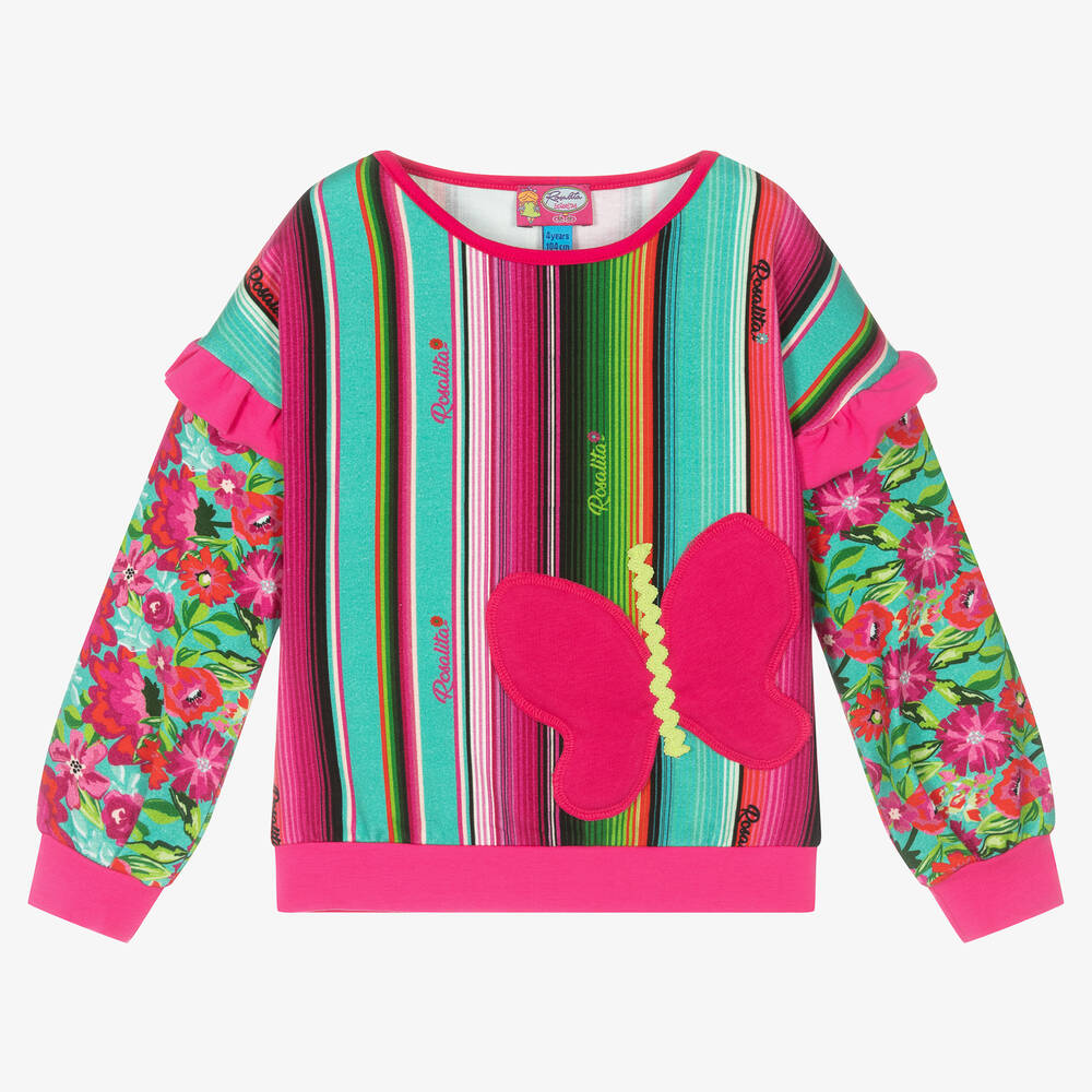 Rosalita Señoritas - Girls Pink Striped Butterfly Sweatshirt | Childrensalon