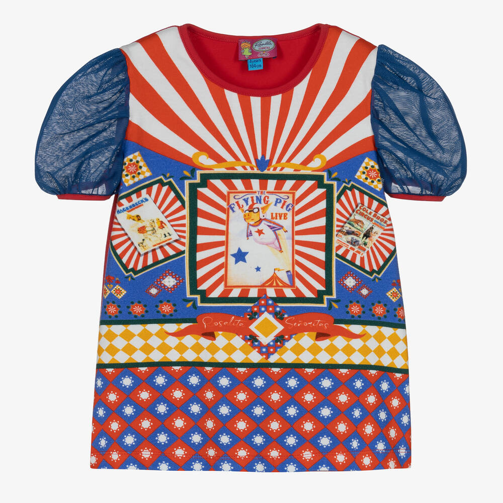 Rosalita Señoritas - Baumwoll-Zirkus-T-Shirt in Rot/Blau | Childrensalon