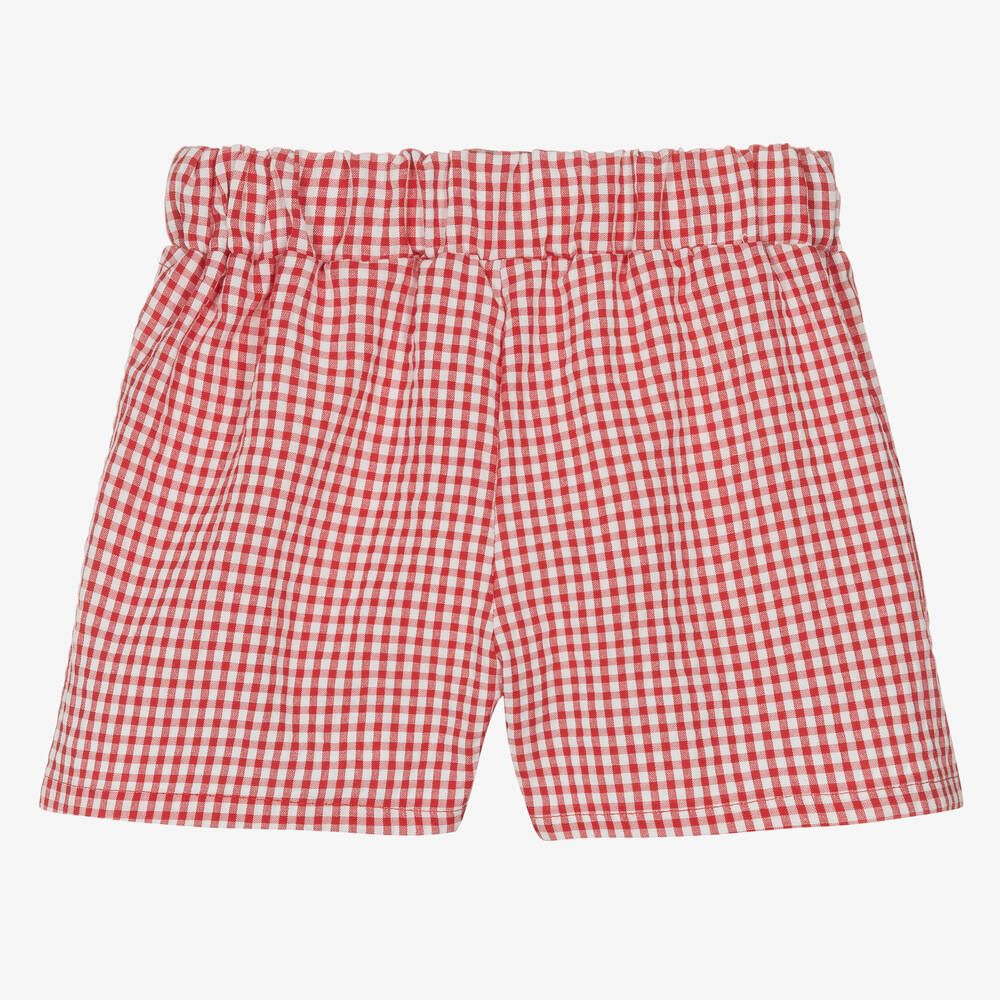 Familiar check-pattern cotton shorts - Red