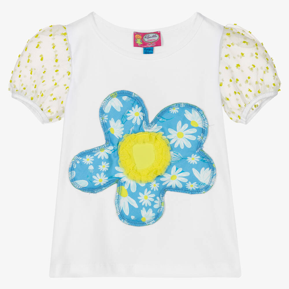 Rosalita Señoritas - Girls White Cotton Daisy T-Shirt | Childrensalon