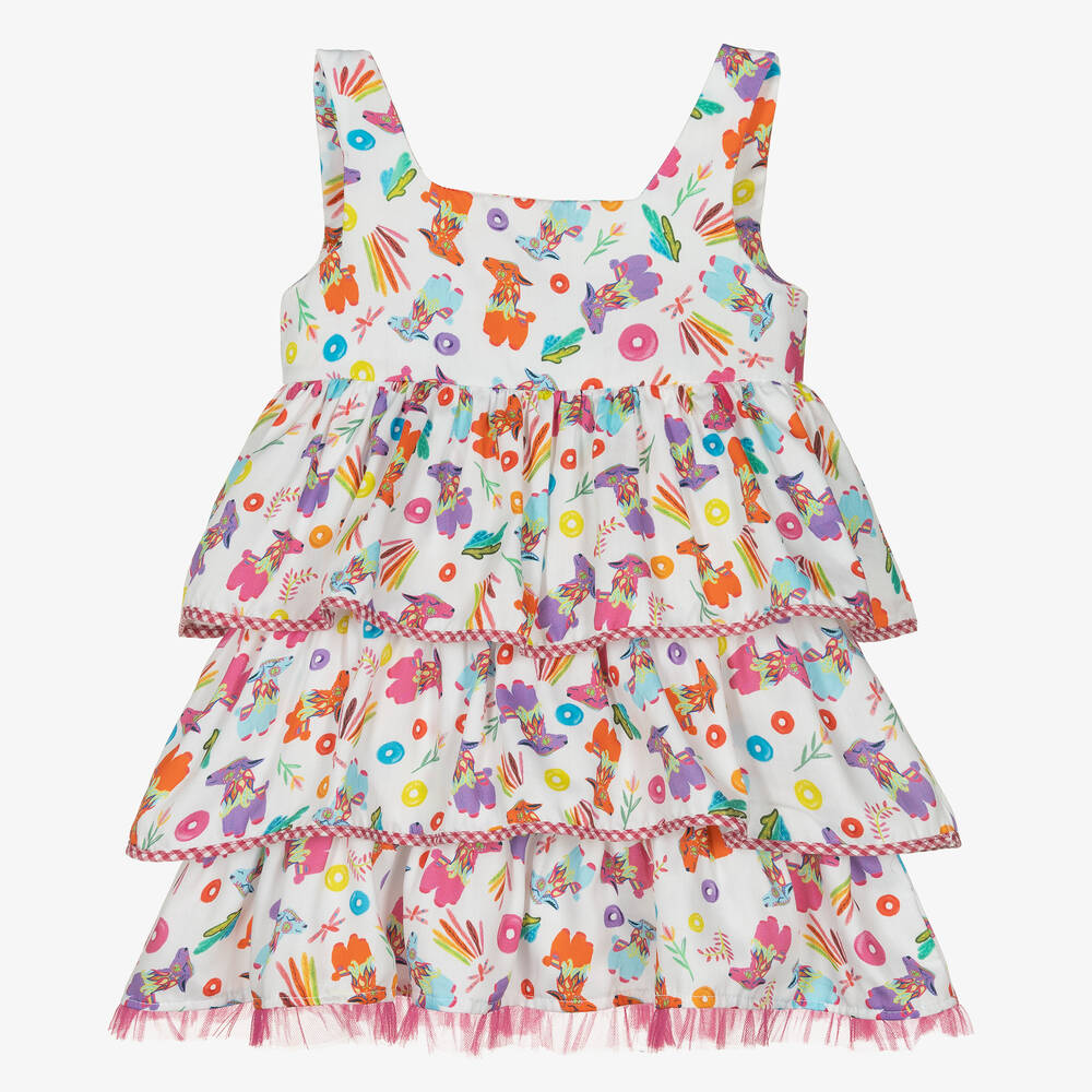 Rosalita Señoritas - Robe blanche en coton Llama fille | Childrensalon