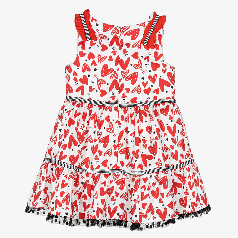 Rosalita Señoritas-Белое хлопковое платье с красными сердечками | Childrensalon Outlet