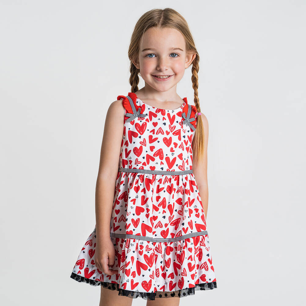 Rosalita Señoritas-Белое хлопковое платье с красными сердечками | Childrensalon Outlet