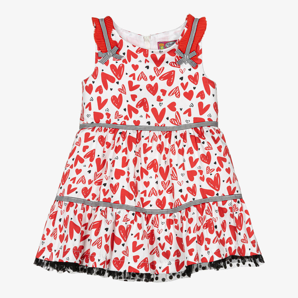 Rosalita Señoritas - Girls White & Red Heart Cotton Dress | Childrensalon