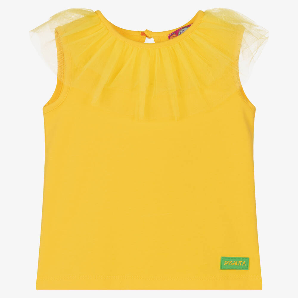 Rosalita Señoritas - Girls Yellow Cotton & Tulle T-Shirt | Childrensalon