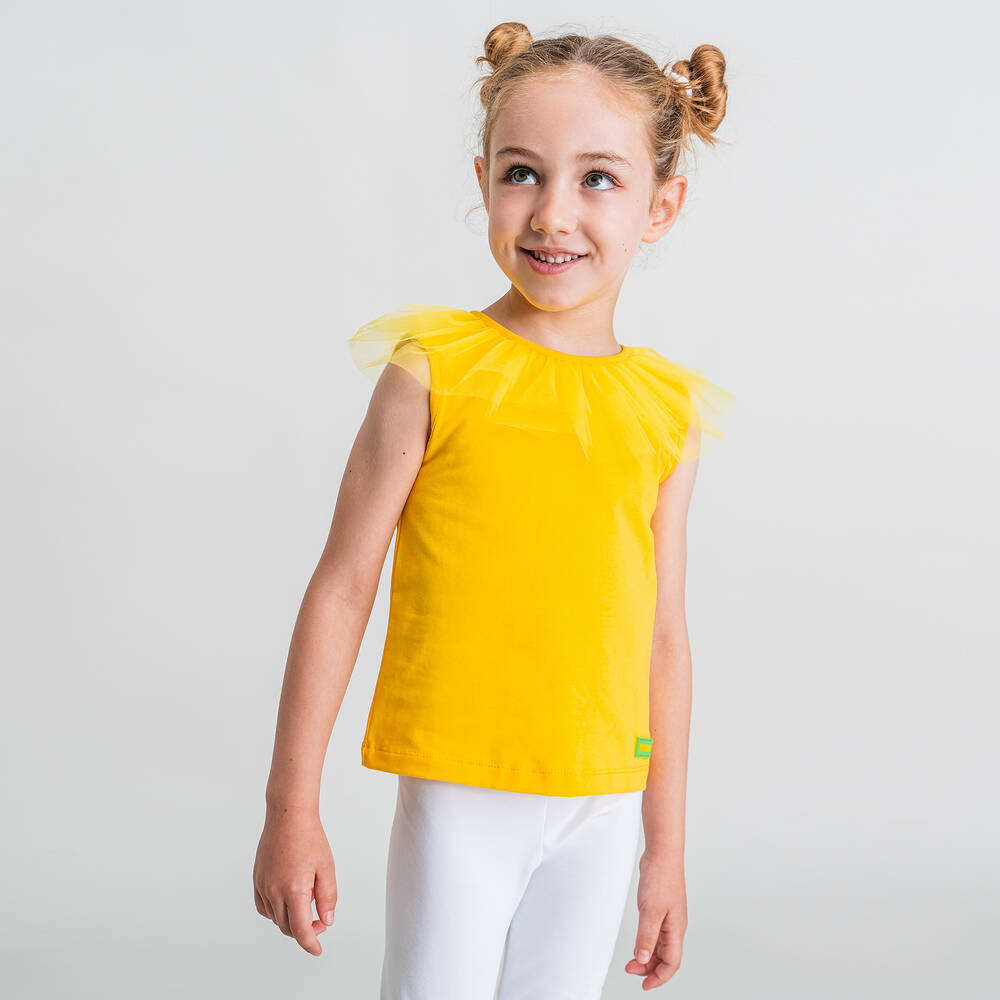 Rosalita Señoritas-Желтая футболка из хлопка и тюля | Childrensalon Outlet