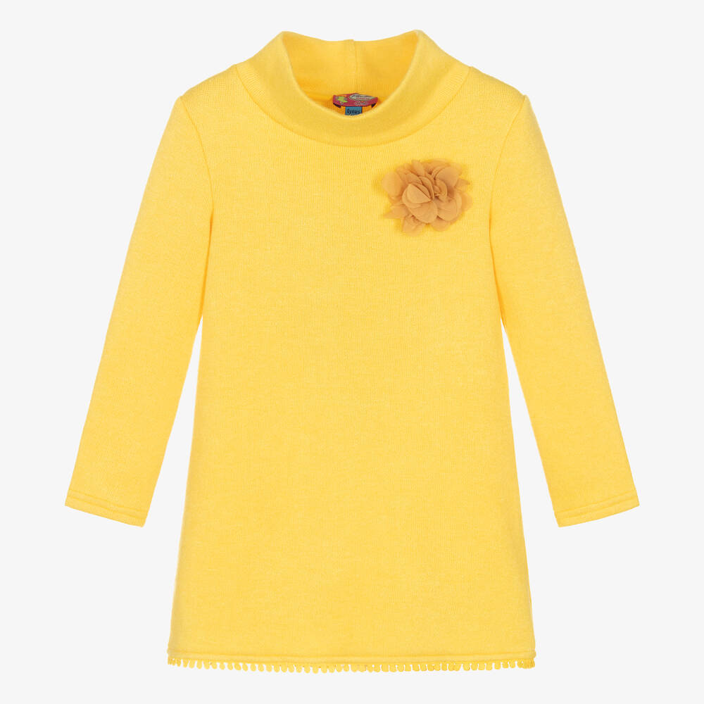 Rosalita Señoritas - Girls Yellow Viscose Roll Neck Dress | Childrensalon