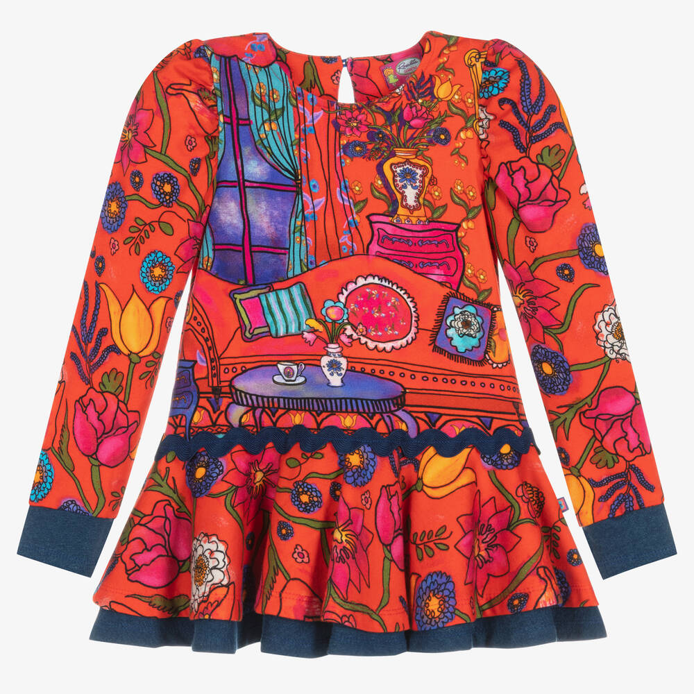 Rosalita Señoritas - Orange Flowers Cotton Dress | Childrensalon