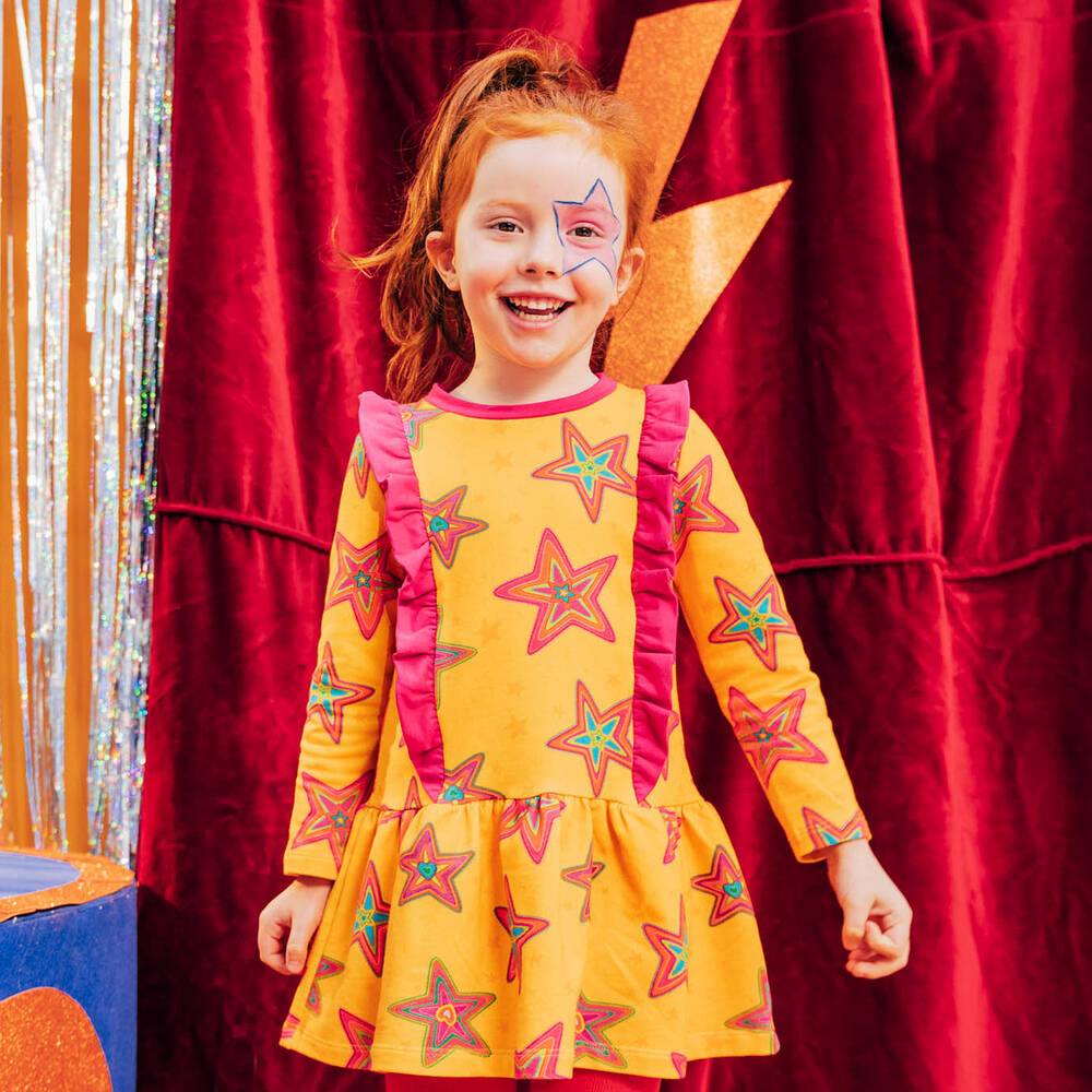 Rosalita Señoritas-Orange & Pink Star Cotton Dress | Childrensalon Outlet