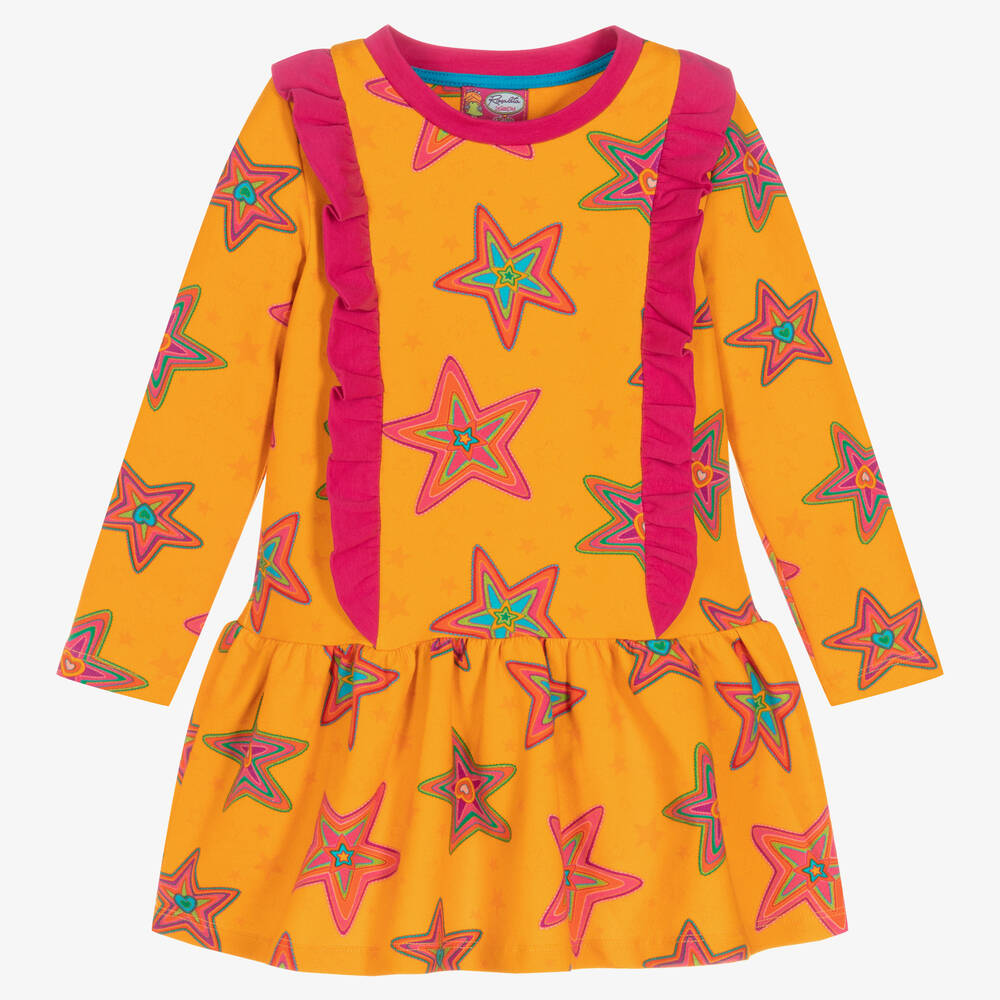 Rosalita Señoritas-Orange & Pink Star Cotton Dress | Childrensalon Outlet