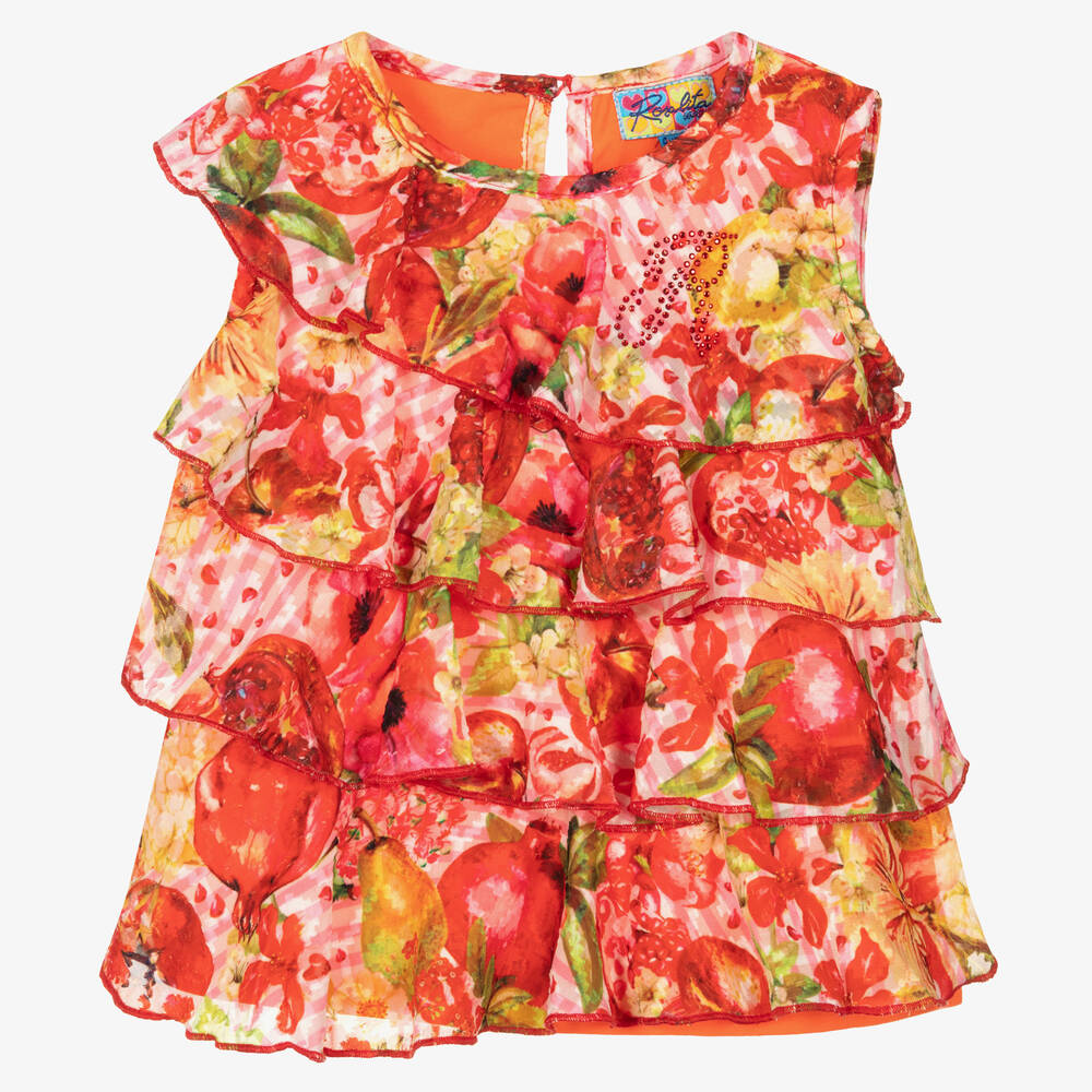 Red Pink Orange Floral Top