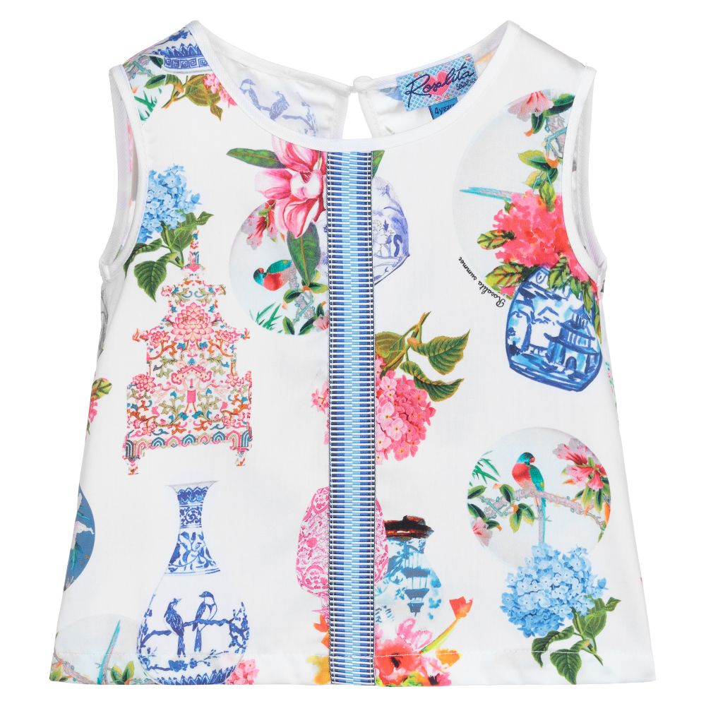 Rosalita Señoritas-White Cotton Floral Top | Childrensalon Outlet