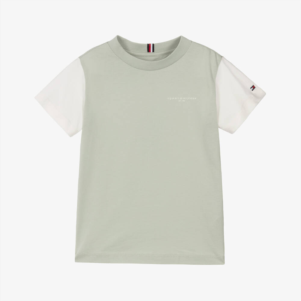 Tommy Hilfiger-Sage Green Cotton Jersey T-Shirt | Childrensalon Outlet