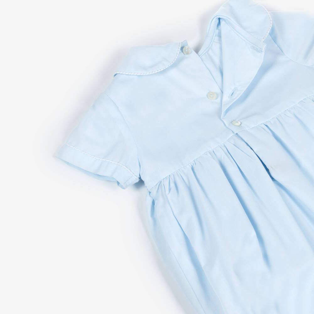 Sarah Louise-Baby Boys Blue Cotton Hand-Smocked & Embroidered Shortie | Childrensalon Outlet