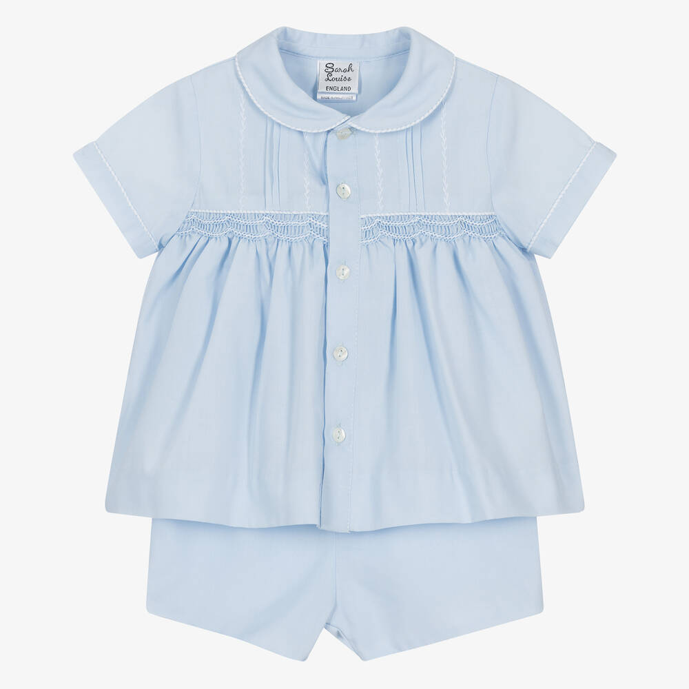 Sarah Louise-Baby Boys Blue Embroidered Shorts Set | Childrensalon Outlet
