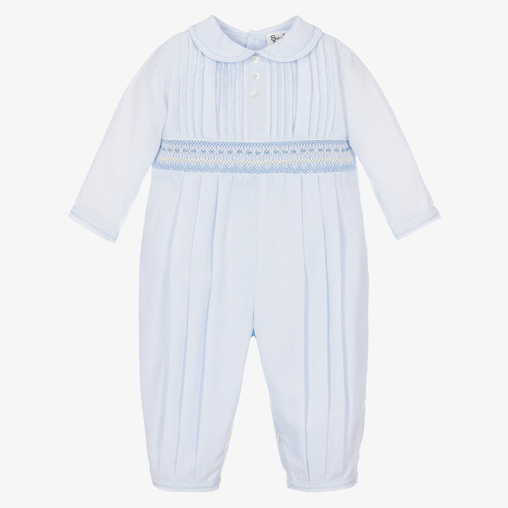 Sarah Louise - Pyjama bleu smocké en coton bébé | Childrensalon