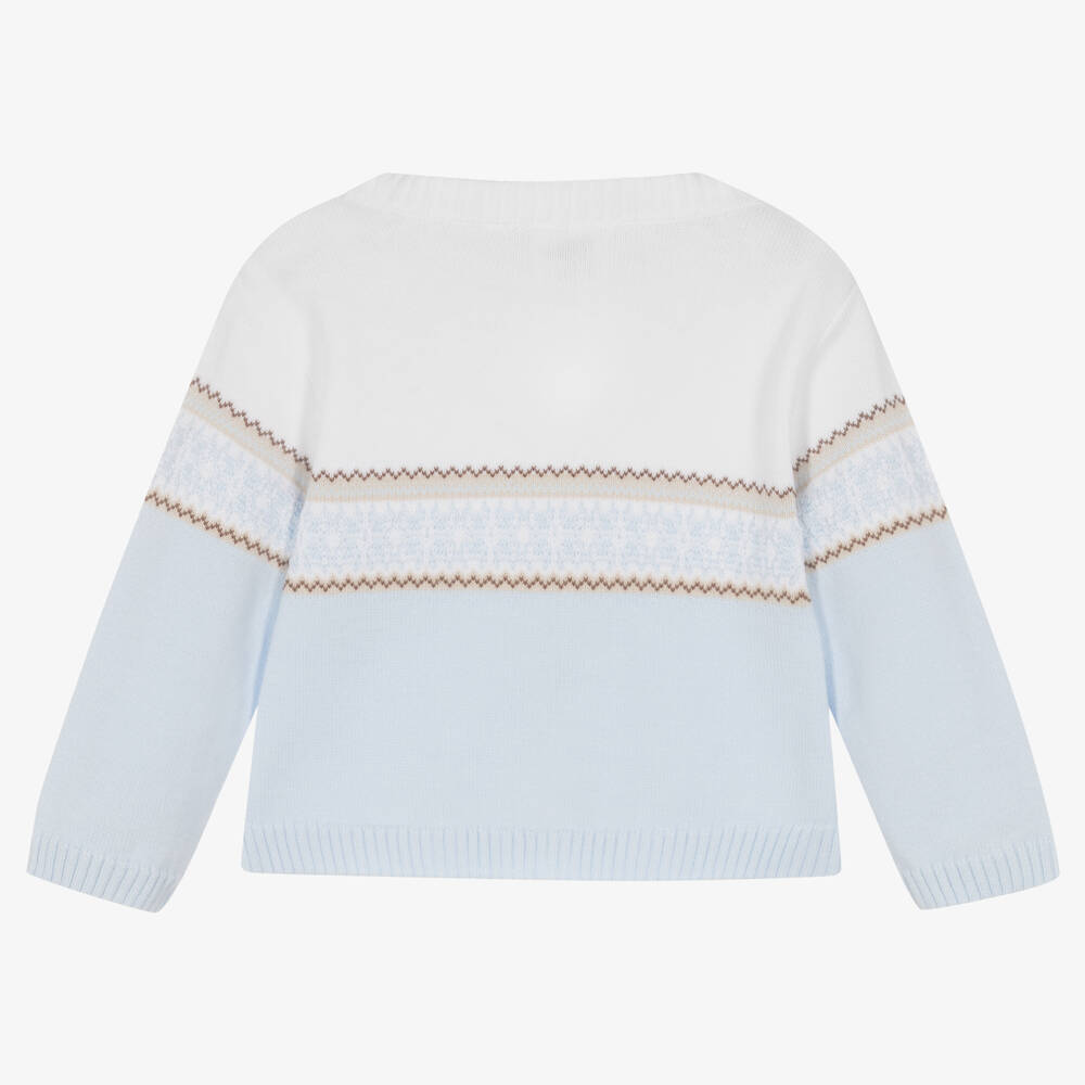 Sarah Louise-Baby Boys Blue & White Cotton Cardigan  | Childrensalon Outlet