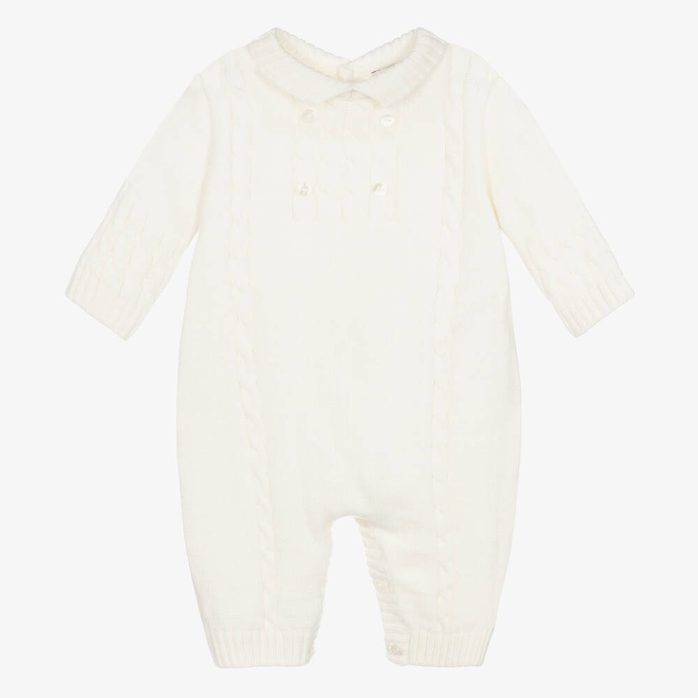 Sarah Louise - Baby Boys Ivory Cable Knit Romper | Childrensalon