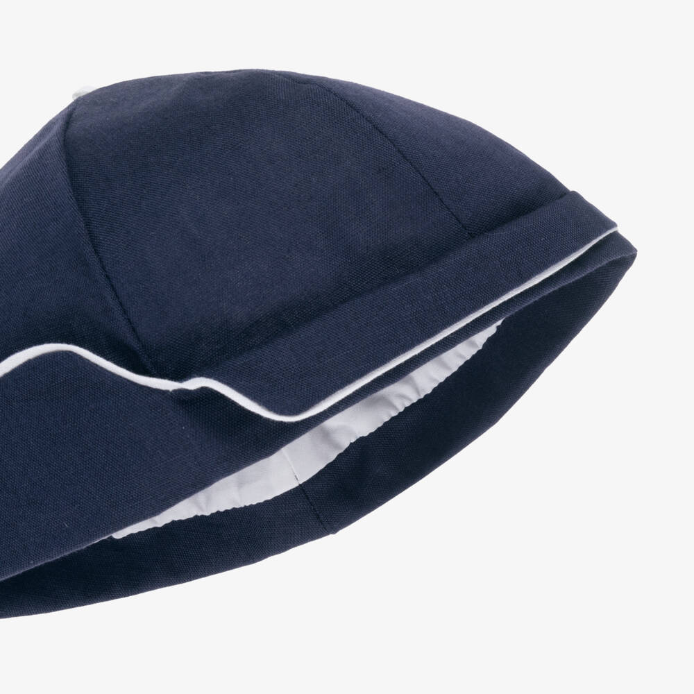 Sarah Louise-Baby Boys Navy Blue Linen & Cotton Sailor Hat | Childrensalon Outlet