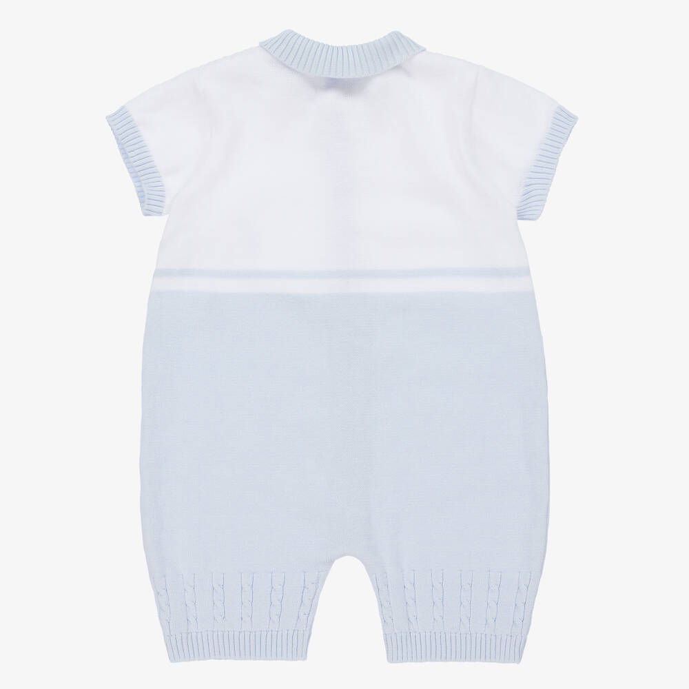 Sarah Louise-Baby Boys White & Blue Knitted Shortie | Childrensalon Outlet