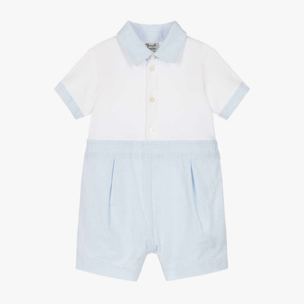 Sarah Louise-Baby Boys White & Blue Shortie | Childrensalon Outlet