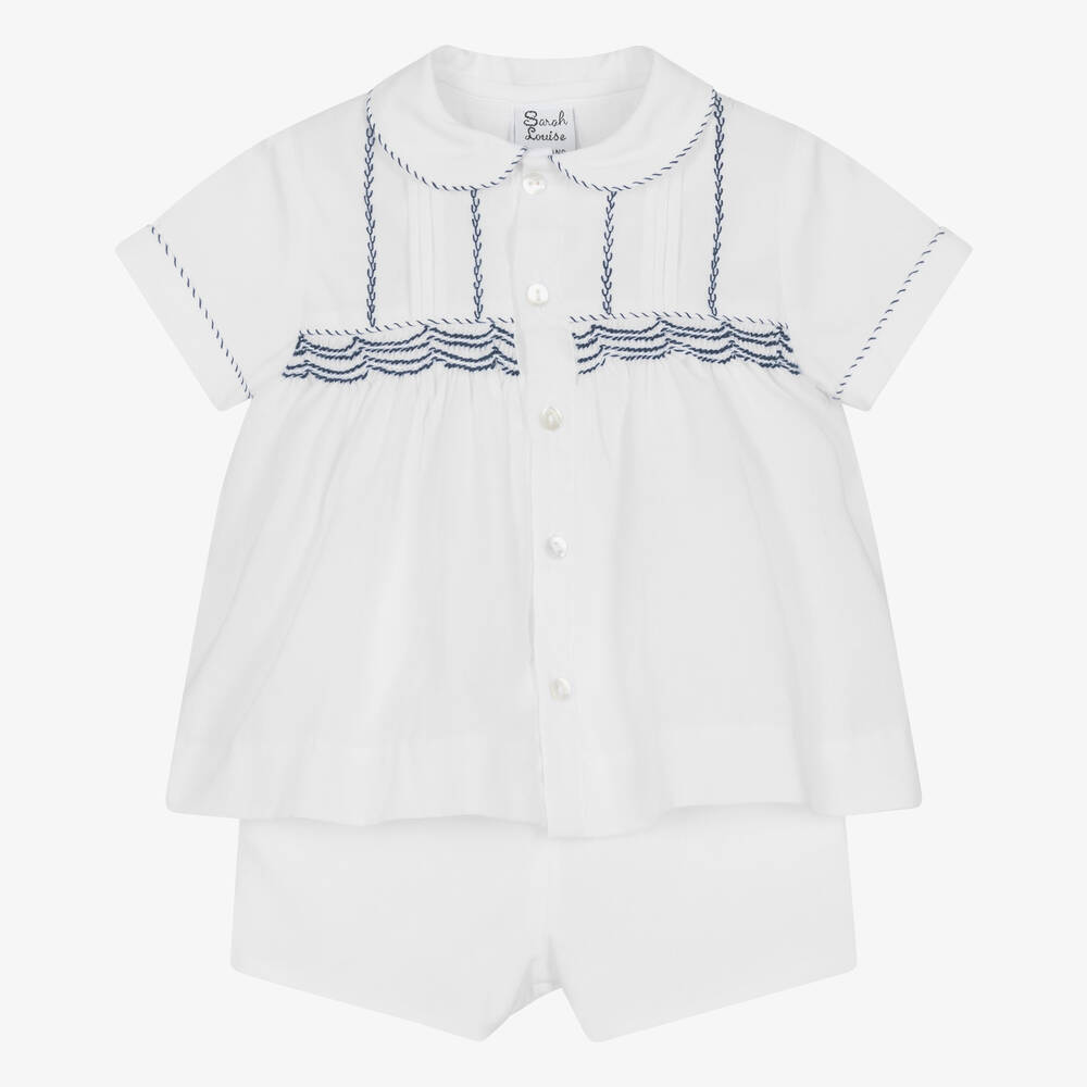 Sarah Louise-Baby Boys White Embroidered Shorts Set | Childrensalon Outlet