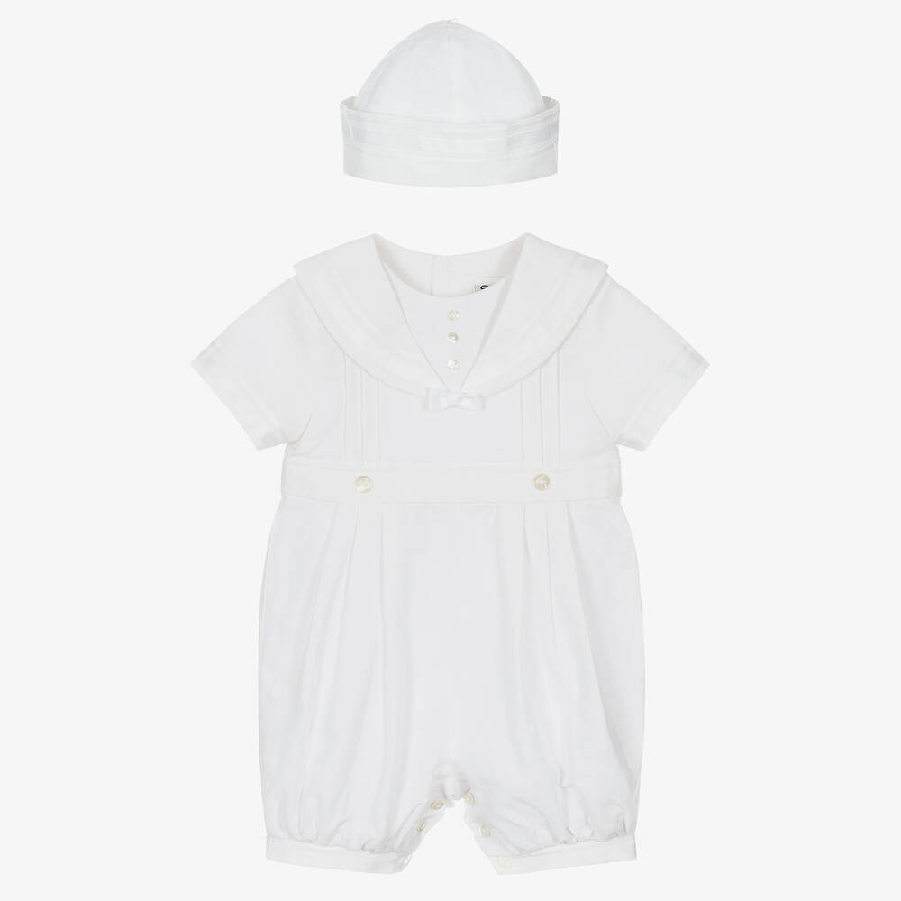 Sarah Louise - Baby Boys White Sailor Shortie Set | Childrensalon