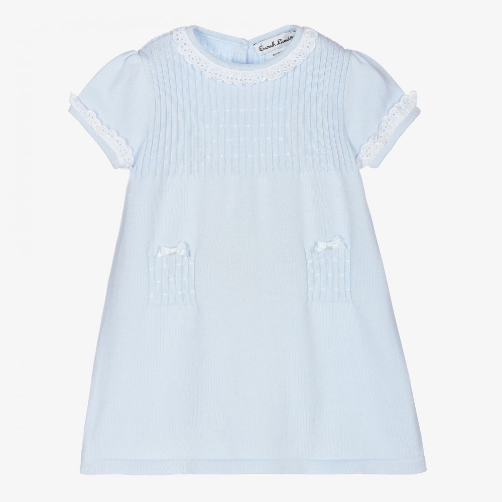 Sarah Louise - Baby Girls Blue Knitted Dress | Childrensalon