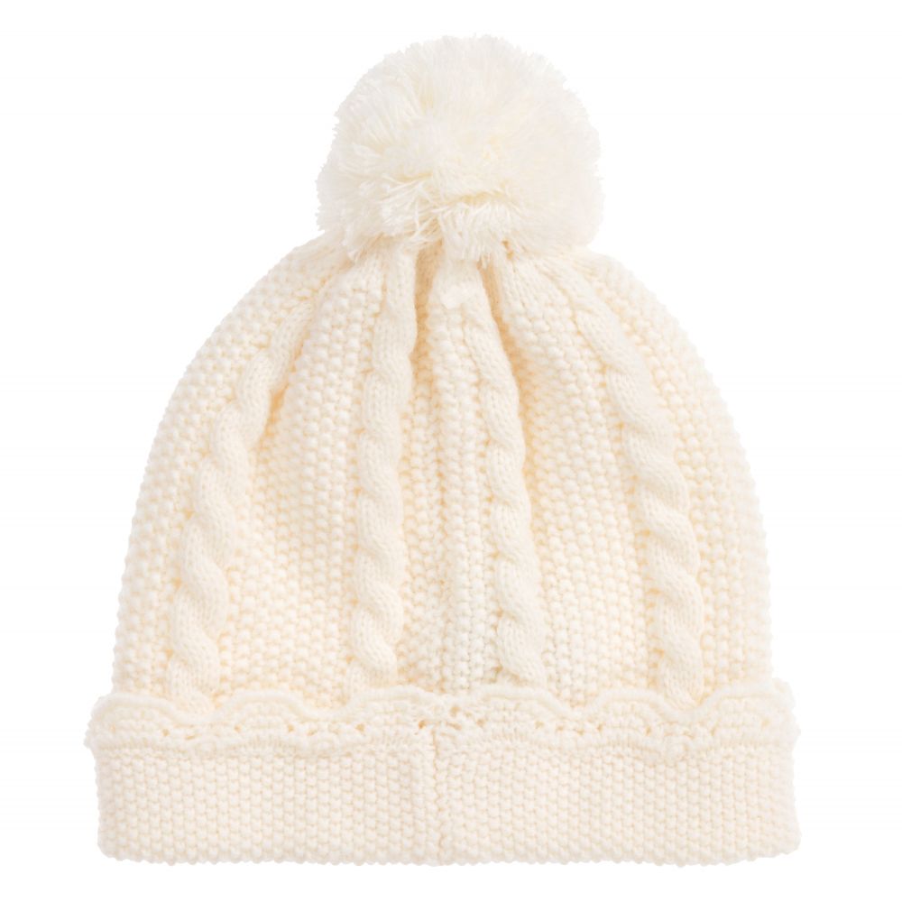 سارا لويز-طقم قبعة وسكارف أكريليك لون عاجي للمولودات | Childrensalon Outlet