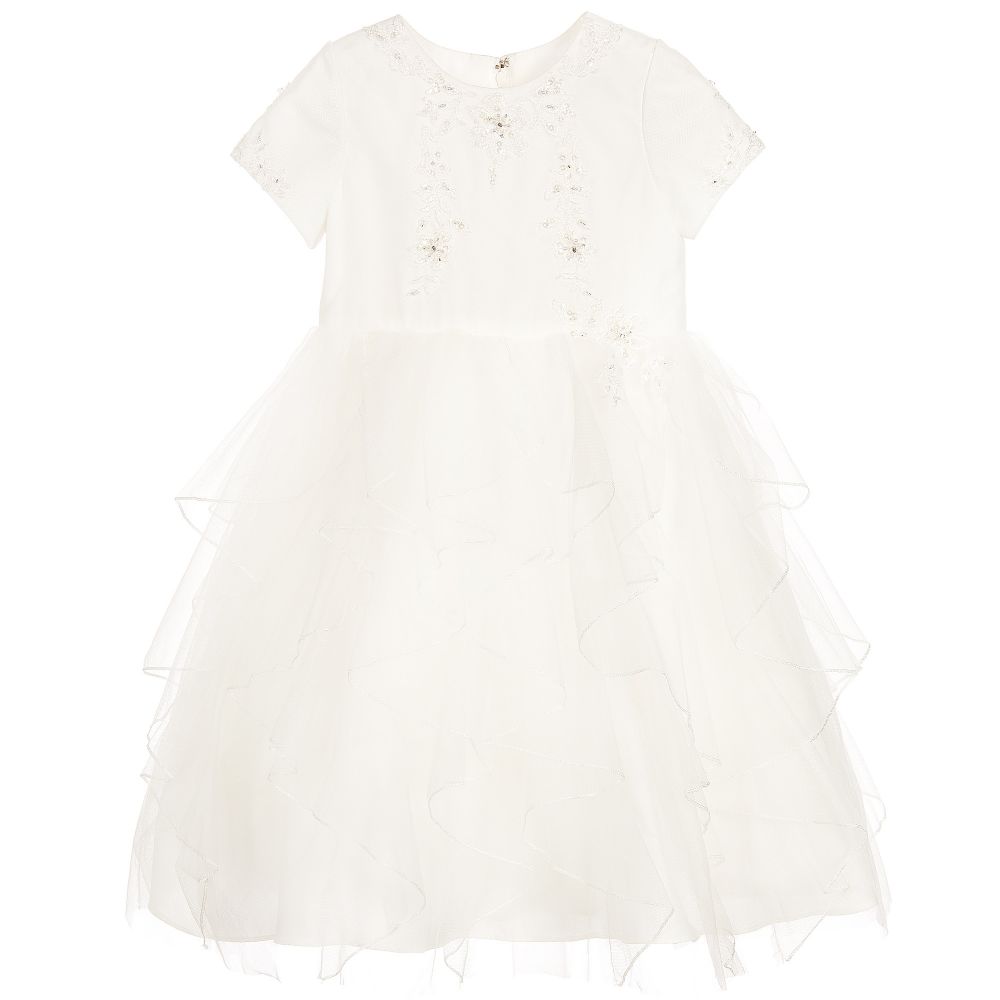 Sarah Louise - Baby Girls Ivory Floral Embroidered Dress | Childrensalon