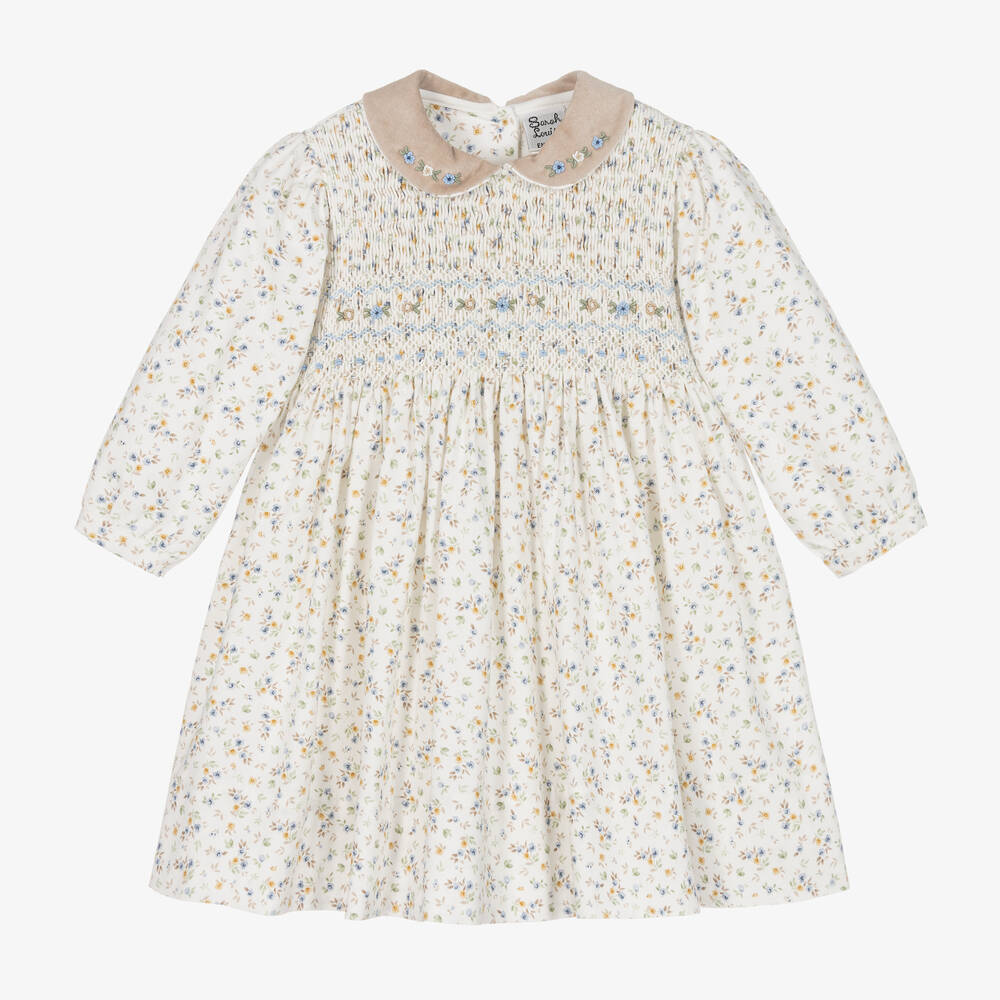 Sarah Louise - Baby Girls Ivory Floral Smocked Dress | Childrensalon