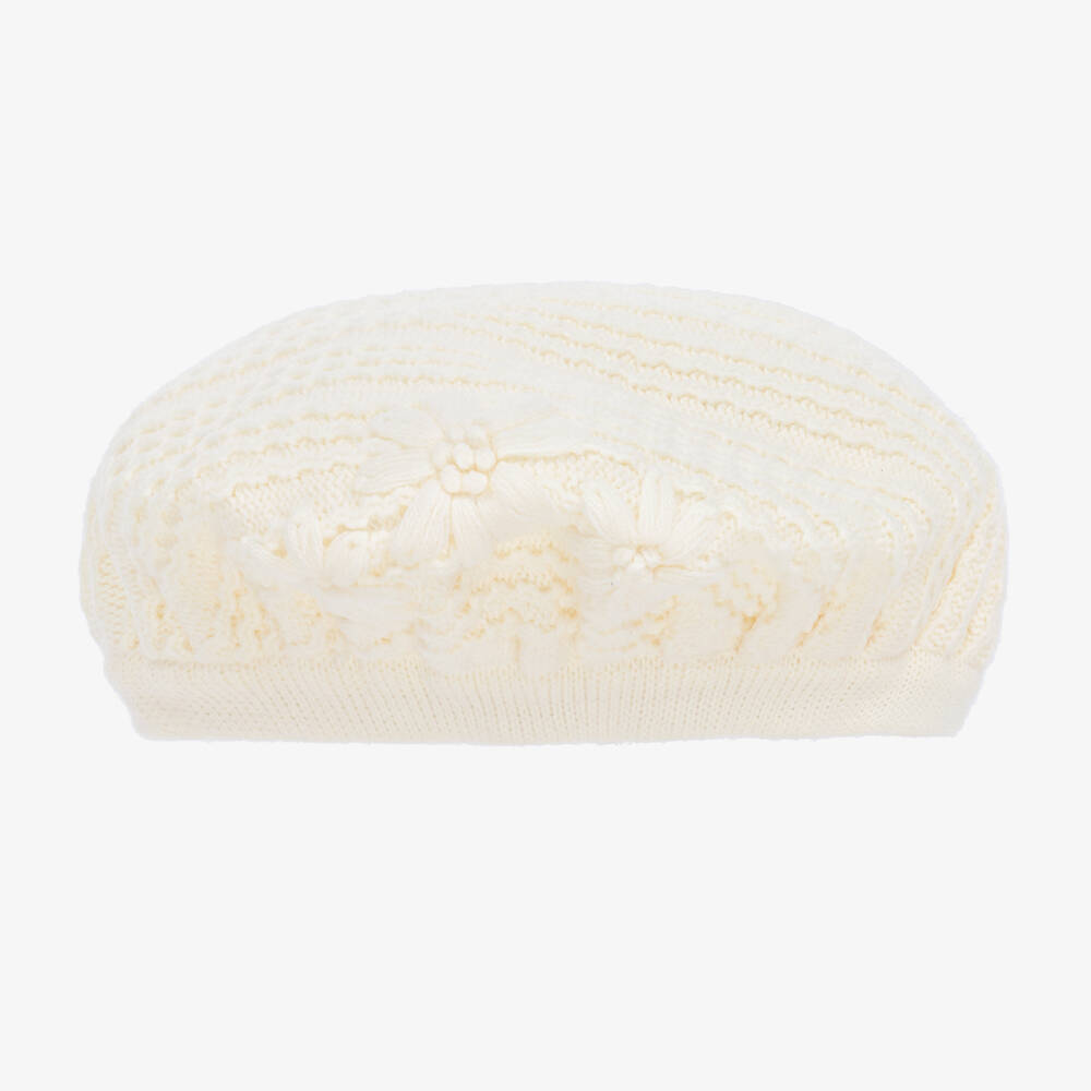 سارا لويز-طقم قبعة وسكارف أكريليك محبوك لون عاجي للمولودات | Childrensalon Outlet