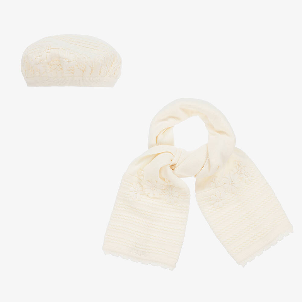 Sarah Louise - Baby Girls Ivory Knit Hat & Scarf Set | Childrensalon