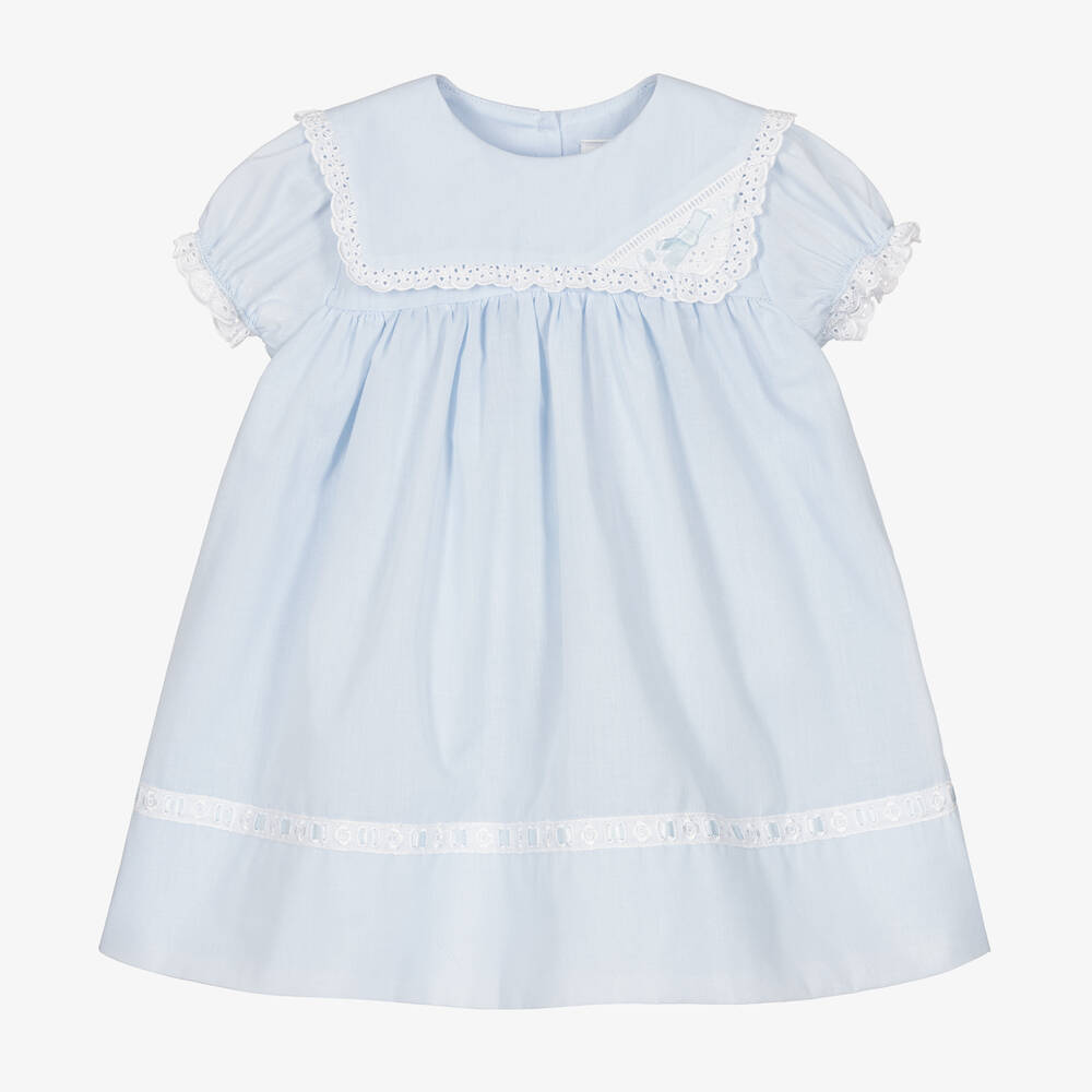 Sarah Louise - Hellblaues Babykleid mit Latzkragen | Childrensalon