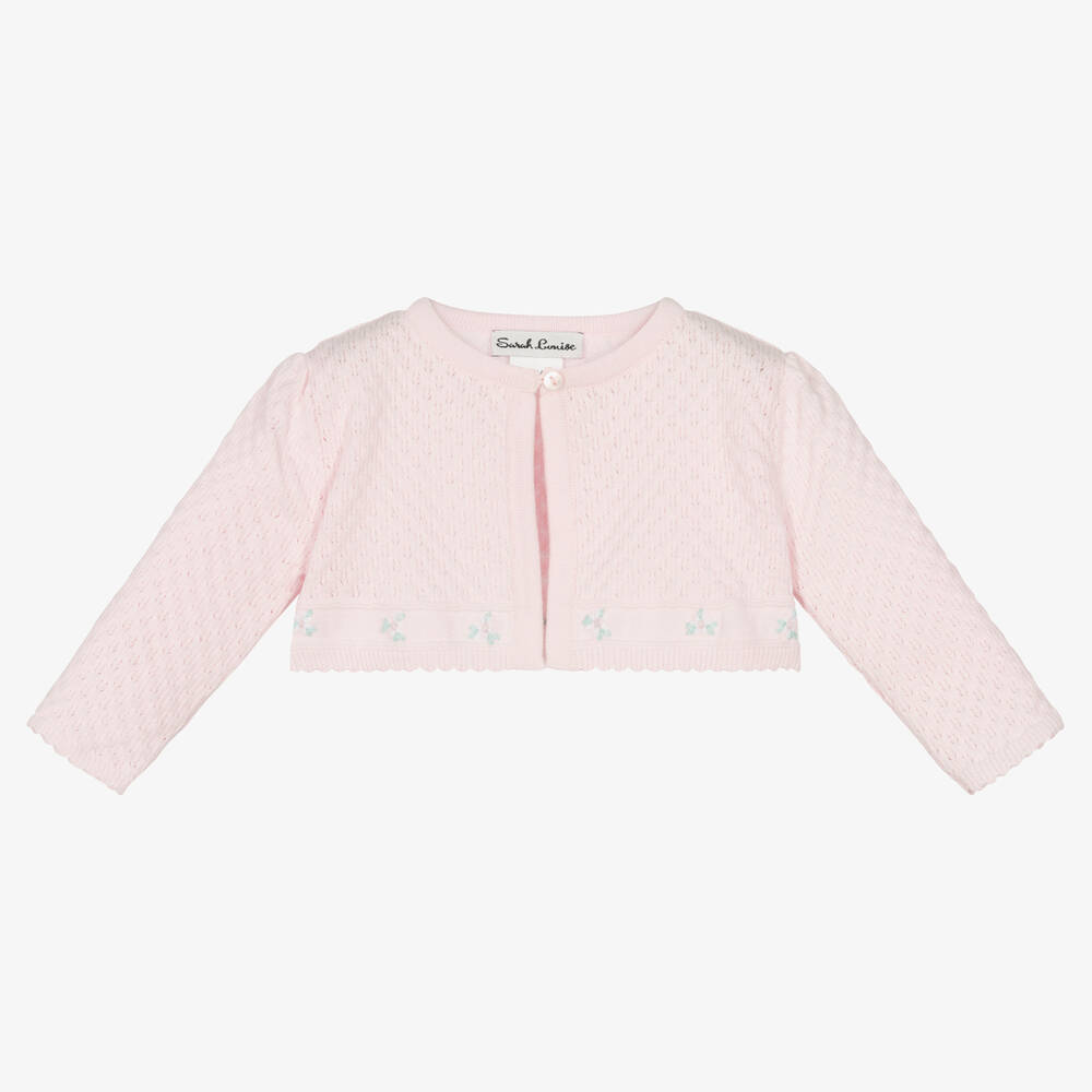 Sarah Louise - Baby Girls Pink Cotton Bolero Cardigan  | Childrensalon