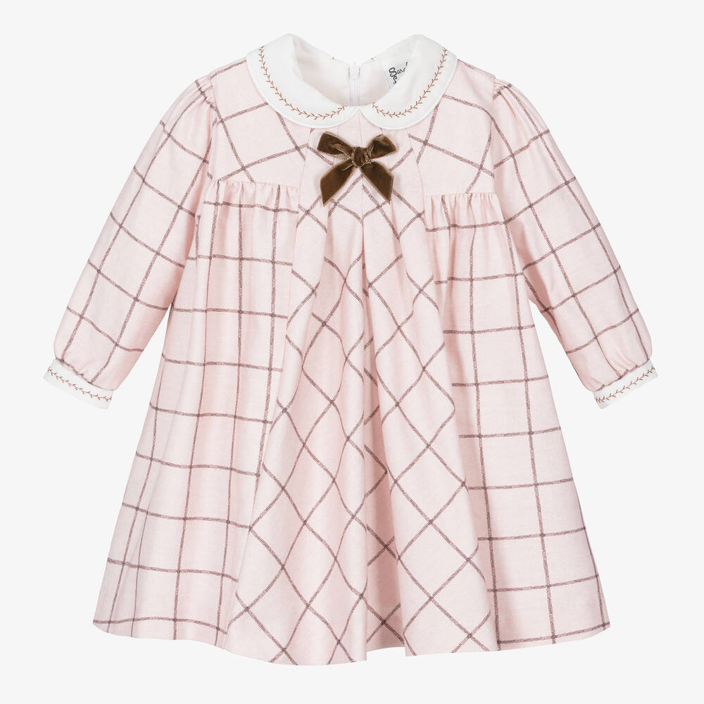 Sarah Louise - Baby Girls Pink Cotton Check Dress | Childrensalon