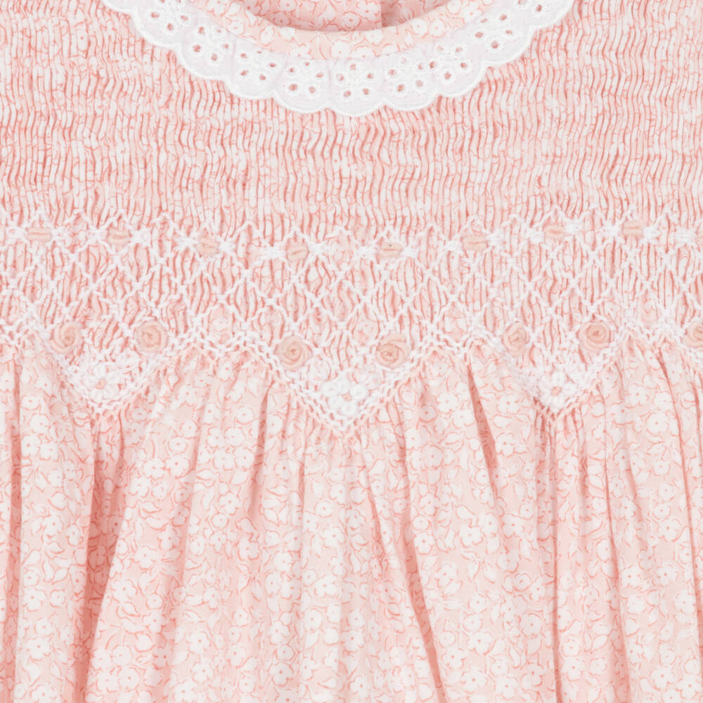 Sarah Louise-Baby Girls Pink Hand-Smocked Floral Dress | Childrensalon Outlet